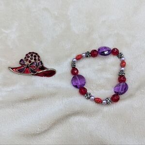 Red Hat Society Pin Brooch and Bracelet Accessories